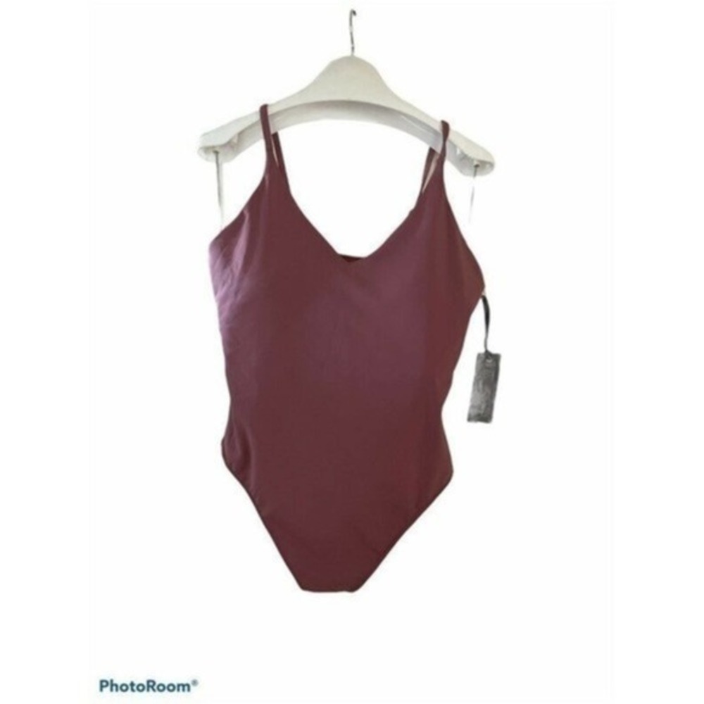 Velvet Rose swimsuit Pink Stretch V Neck Bikini Thong one piece New Sz medium